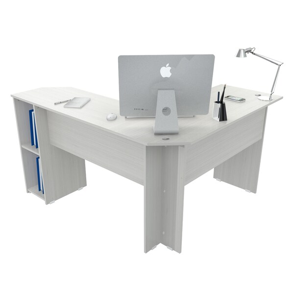 Inval Writing Desk 47.2 in.W L-Shaped Washed Oak Writing Desks with Storage - ET-4215