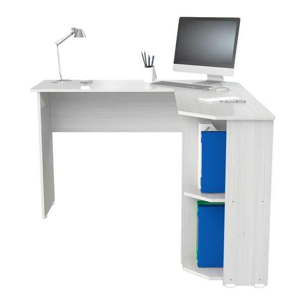 Inval Writing Desk 47.2 in.W L-Shaped Washed Oak Writing Desks with Storage - ET-4215