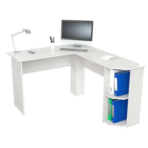 Inval Writing Desk 47.2 in.W L-Shaped Washed Oak Writing Desks with Storage - ET-4215