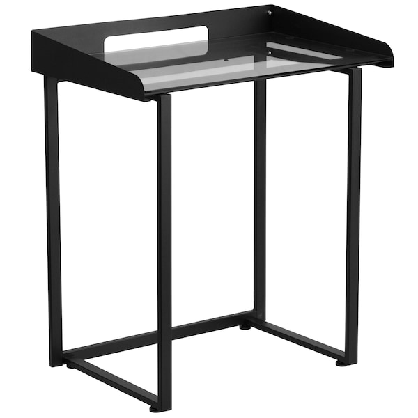 Flash Furniture Contemporary Desk Glass Top Desk w/Black Frame, 18" D X 32.25 H, 27.5 W X Glass, Metal, Clear/Black - NAN-YLCD1233-GG