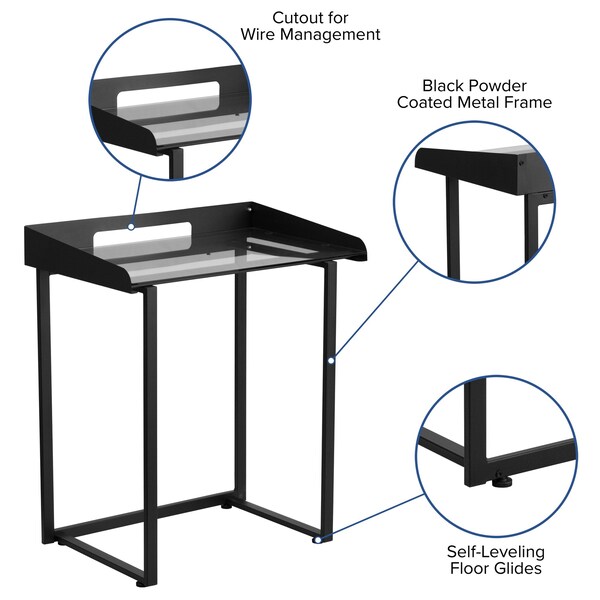 Flash Furniture Contemporary Desk Glass Top Desk w/Black Frame, 18" D X 32.25 H, 27.5 W X Glass, Metal, Clear/Black - NAN-YLCD1233-GG