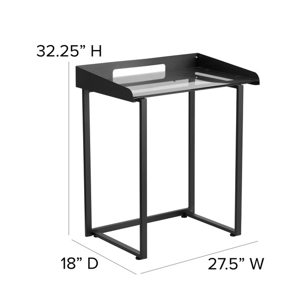 Flash Furniture Contemporary Desk Glass Top Desk w/Black Frame, 18" D X 32.25 H, 27.5 W X Glass, Metal, Clear/Black - NAN-YLCD1233-GG