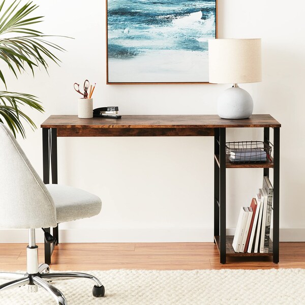 Acme Wooden 2-Shelf Writing Desk in Weathered Oak and Black - ER-020OAK