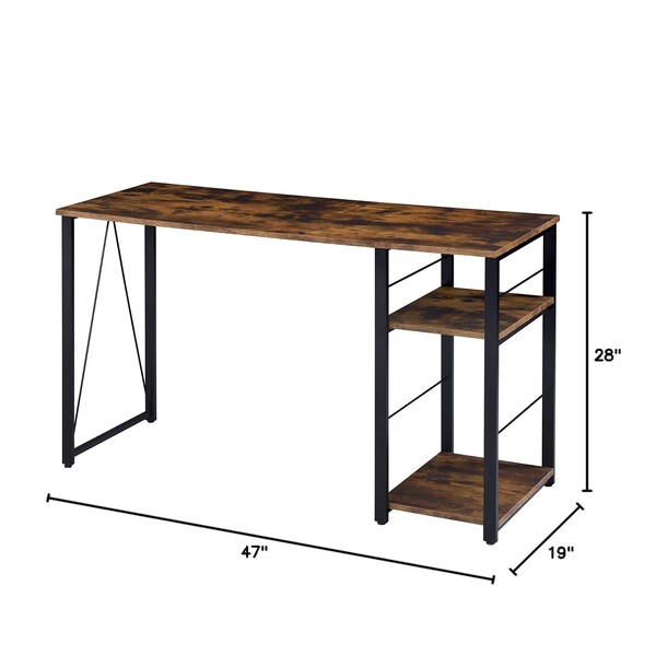 Acme Wooden 2-Shelf Writing Desk in Weathered Oak and Black - ER-020OAK