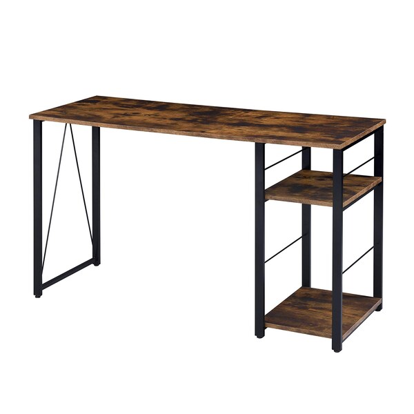 Acme Wooden 2-Shelf Writing Desk in Weathered Oak and Black - ER-020OAK
