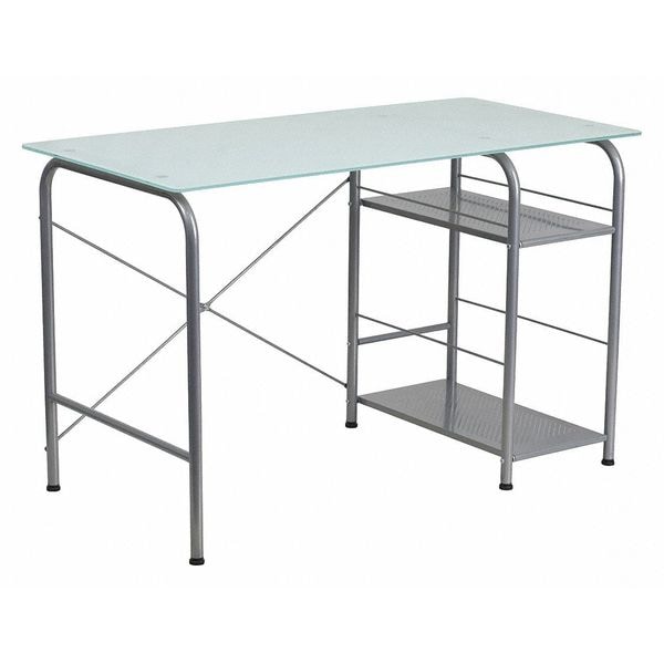 Flash Furniture Computer Desk Glass Top Desk w/Open Storage, 23-1/2" D X 29-1/2" H, 47-1/4" W X Glass - NAN-WK-086-GG