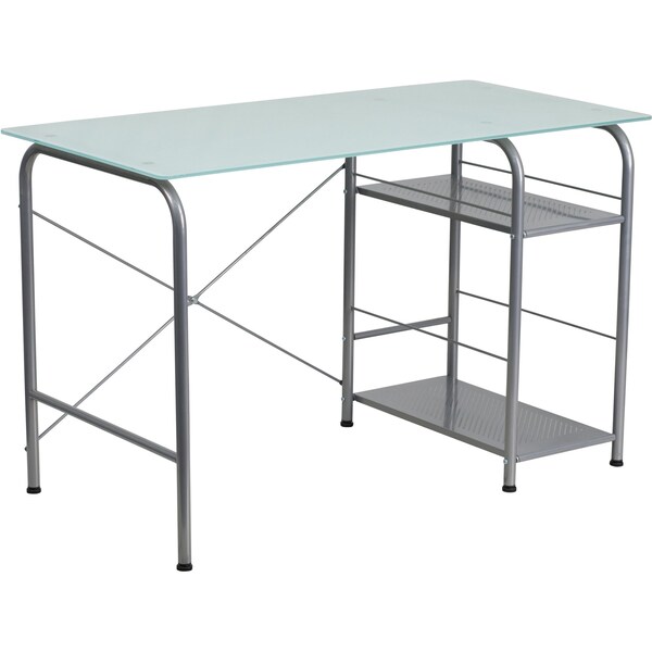 Flash Furniture Computer Desk Glass Top Desk w/Open Storage, 23-1/2" D X 29-1/2" H, 47-1/4" W X Glass - NAN-WK-086-GG