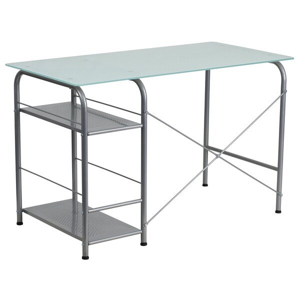 Flash Furniture Computer Desk Glass Top Desk w/Open Storage, 23-1/2" D X 29-1/2" H, 47-1/4" W X Glass - NAN-WK-086-GG
