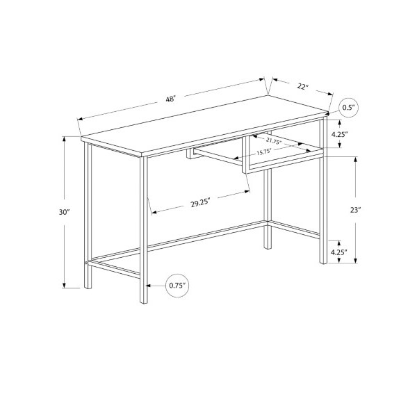 Monarch Specialties Computer Desk, Home Office, Laptop, 48"L, Work, Metal, Laminate, Brown, Black, Contemporary, Modern - I 7370