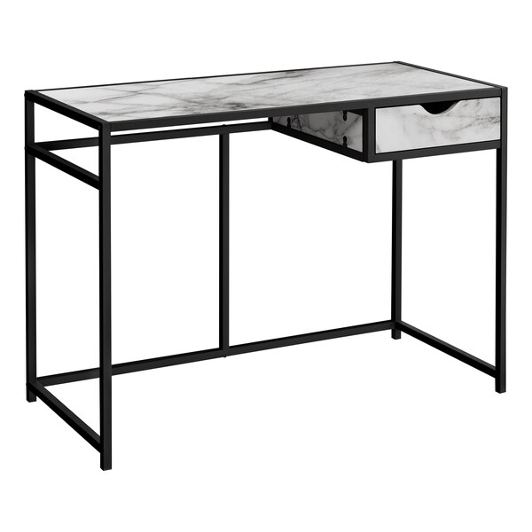 Monarch Specialties Computer Desk, Home Office, Laptop, Storage Drawer, 42"L, Work, Metal, White Marble Look, Black - I 7571