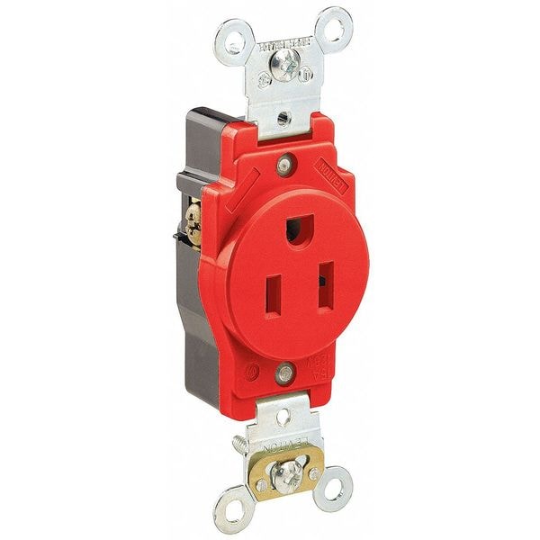 Leviton Receptacle, 15 A Amps, 125VAC, Single Outlet, 5-15R, Red - 5261-R