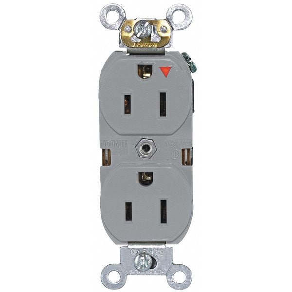 Leviton Receptacle, 15 A Amps, 125VAC, Duplex Outlet, 5-15R, Gray - 5262-IGG