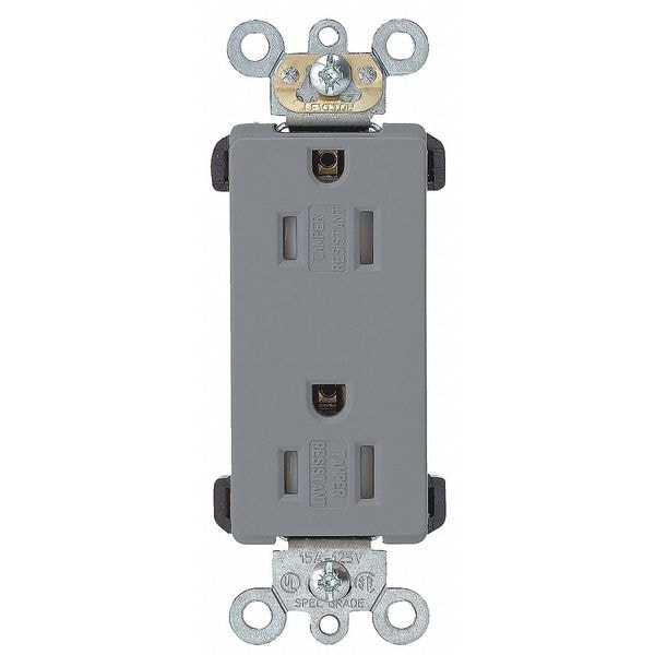 Leviton Receptacle, 15 A Amps, 125VAC, Decorator Duplex Outlet, 5-15R, Gray - TDR15-GY