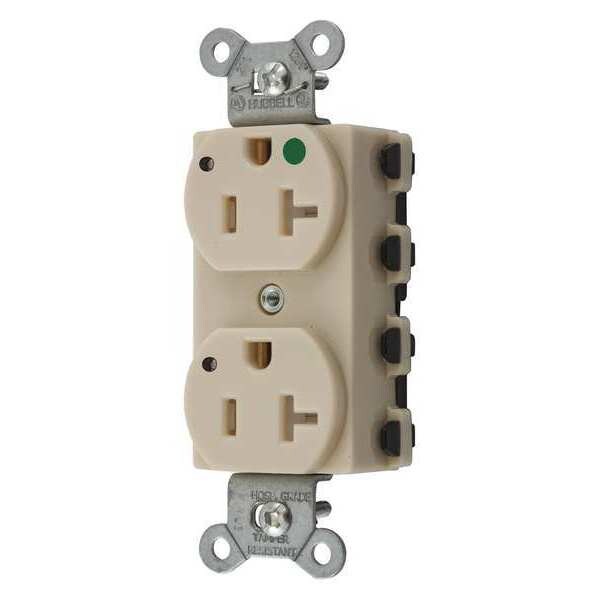 Hubbell Receptacle, 20 A Amps, 125V AC, Flush Mount, Standard Duplex Outlet, 5-20R, Ivory - SNAP8300ILTRA