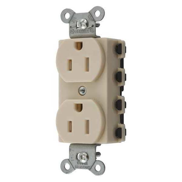 Hubbell Receptacle, 15 A Amps, 125V AC, Flush Mount, Standard Duplex Outlet, 5-15R, Ivory - SNAP5262ITRA