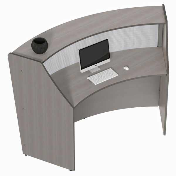Linea Italia Curved Reception Desk with Counter, Clear Panel, 72 inW x 32 inD, Ash - ZUD310