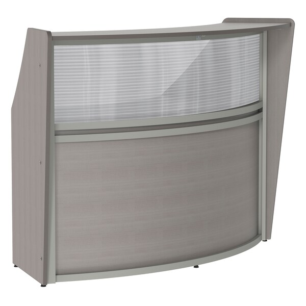 Linea Italia Curved Reception Desk with Counter, Clear Panel, 72 inW x 32 inD, Ash - ZUD310