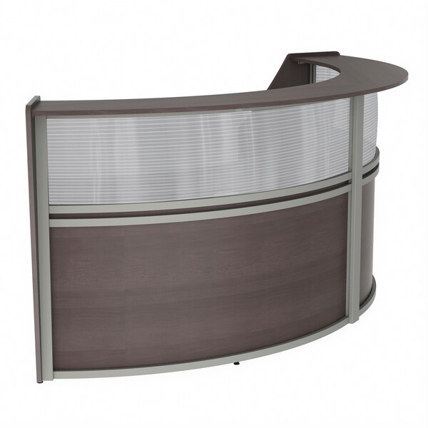 Linea Italia Curved Reception Desk 2 Units, Clear Panel, 124 inW x 49 inD, Mocha - ZUT316