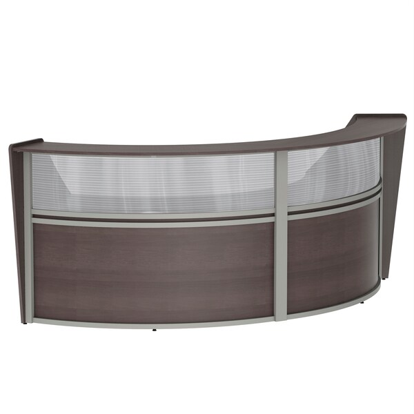 Linea Italia Curved Reception Desk 2 Units, Clear Panel, 124 inW x 49 inD, Mocha - ZUT316