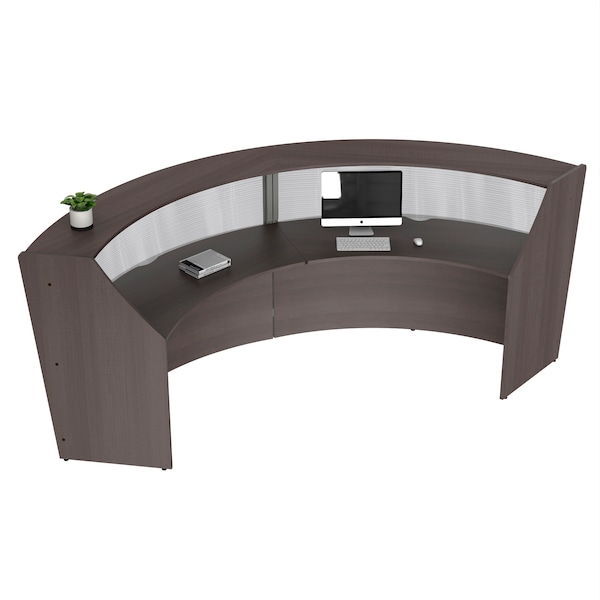 Linea Italia Curved Reception Desk 2 Units, Clear Panel, 124 inW x 49 inD, Mocha - ZUT316