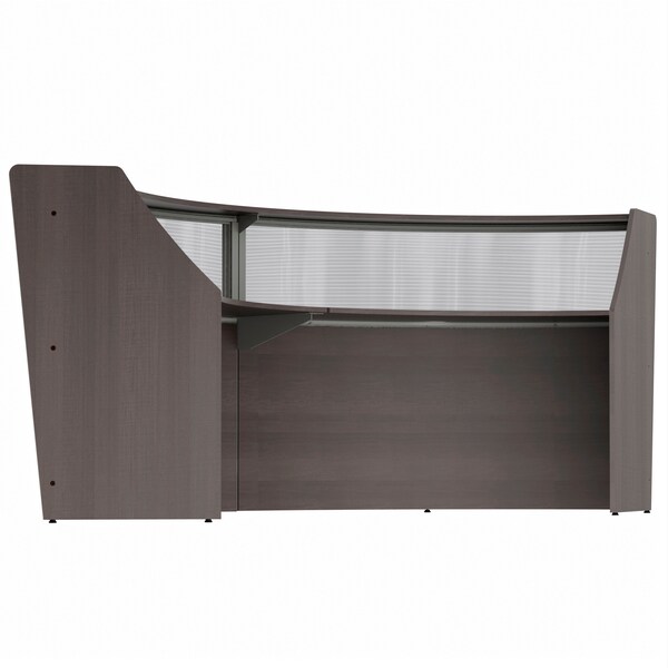 Linea Italia Curved Reception Desk 2 Units, Clear Panel, 124 inW x 49 inD, Mocha - ZUT316