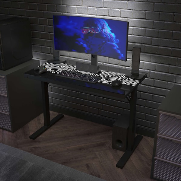 Flash Furniture 30.25 H, 43.25 W X Glass, Medium Density Fiberboard, Steel, Black - NAN-JNGT-2842-GG