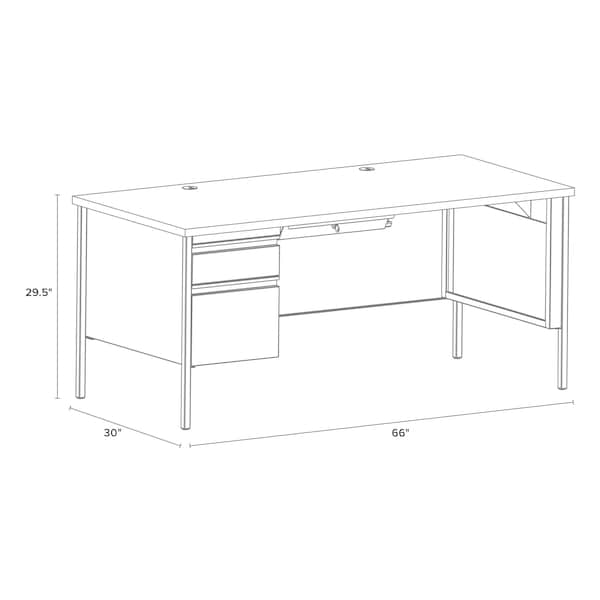 Hirsh Left-Hand Single Pedestal File Office Desk W/ Center Drawer, 30 in D X 29.5 in H, 66 in W X - 20099