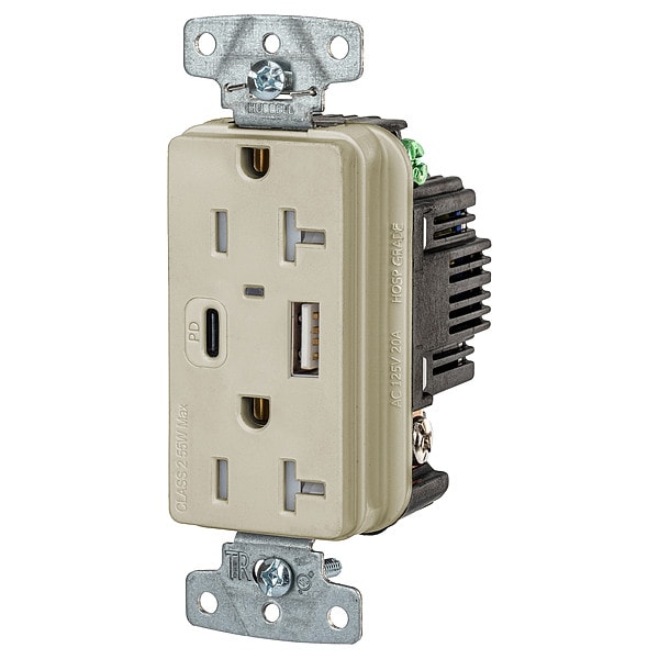 Hubbell USB Receptacle, Ivory, 1 hp - USB20ACPDI
