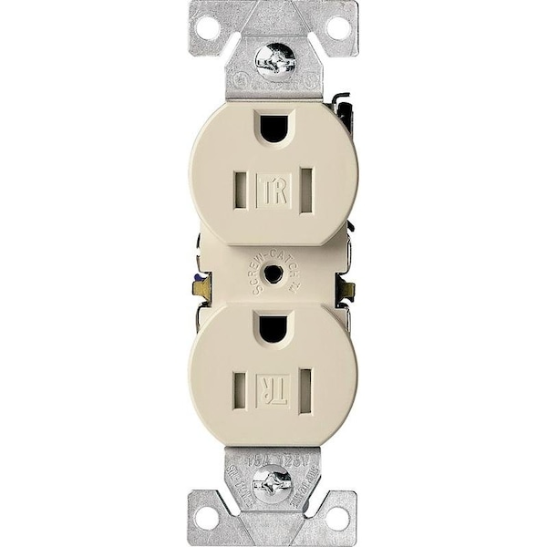 Eaton Wiring Devices Duplex Receptacle, 2 Pole, 15 A, 125 V, Push, Side Wiring, NEMA 515R, Ivory - TR270V