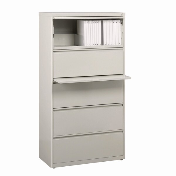 Alera Lateral File, 5 Legal/Letter-Size File Drawers, Light Gray, 30 in. x 18.62 in. x 67.62 in. - 26145