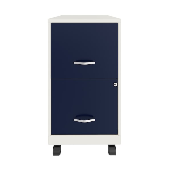 Space Solutions 14.25 in W 2 Drawer Mobile Vertical File Cabinet, Pearl White / Navy - 25335