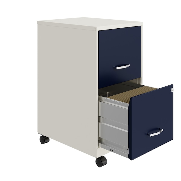 Space Solutions 14.25 in W 2 Drawer Mobile Vertical File Cabinet, Pearl White / Navy - 25335