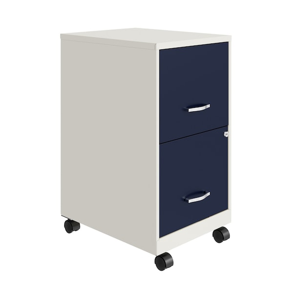 Space Solutions 14.25 in W 2 Drawer Mobile Vertical File Cabinet, Pearl White / Navy - 25335