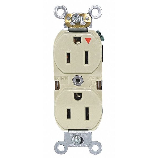 Leviton Receptacle, 15 A Amps, 125VAC, Duplex Outlet, 5-15R, Ivory - 5262-IGI