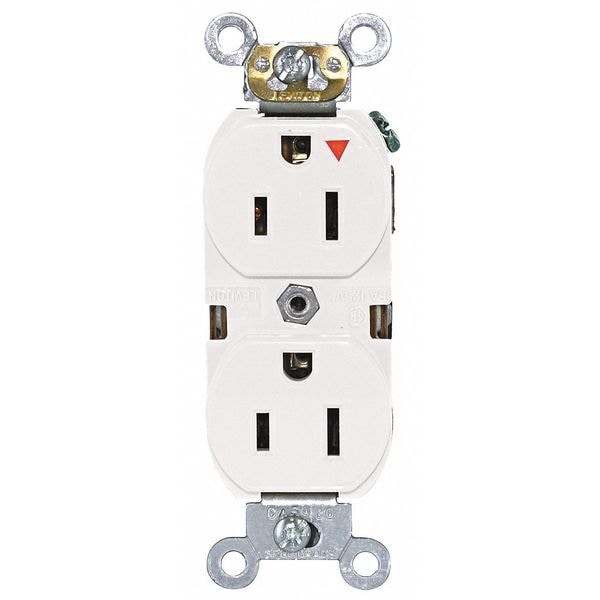 Leviton Receptacle, 15 A Amps, 125VAC, Duplex Outlet, 5-15R, White - 5262-IGW