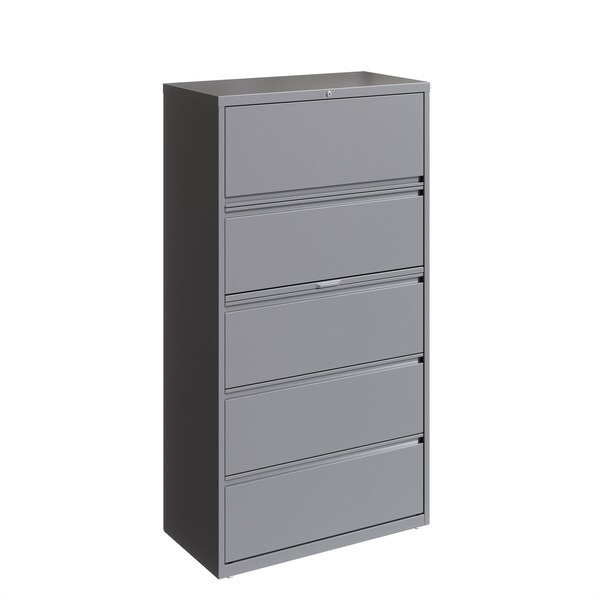 Hirsh 5 Drawer Lateral File Cabinet, Arctic Silver, A4/Legal/Letter - 23747
