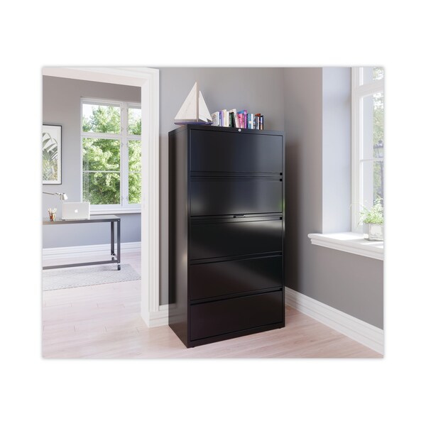 Hirsh Industries 36 in W 5 Drawer File Cabinets, Black, Legal; Letter; A4 - 14992