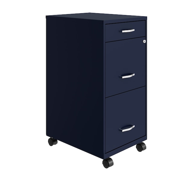 Space Solutions 14.25 in W 3 Drawer Mobile Vertical File Cabinet, Navy - 24420