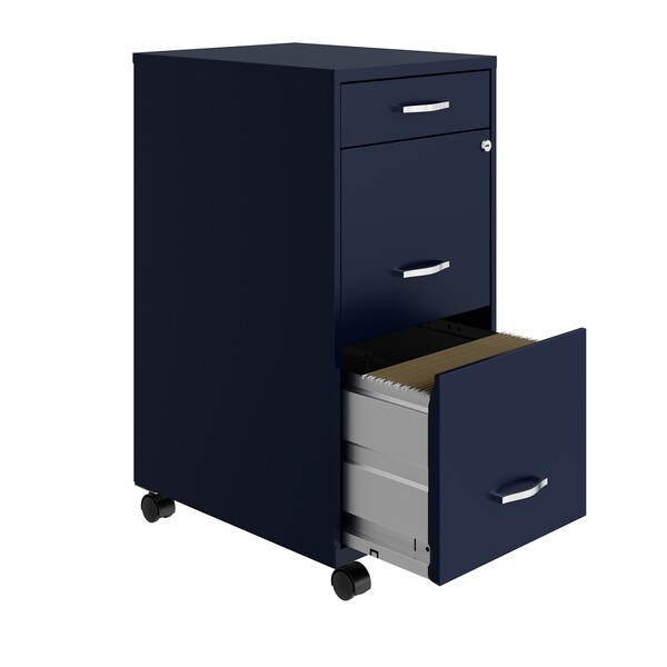 Space Solutions 14.25 in W 3 Drawer Mobile Vertical File Cabinet, Navy - 24420