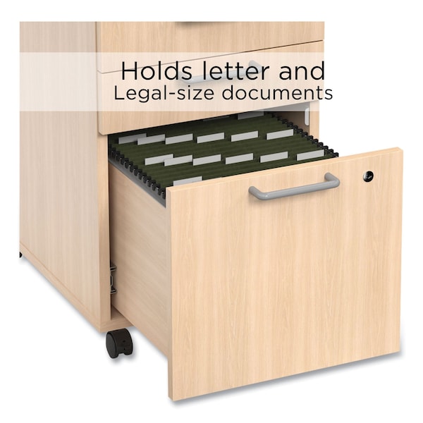 Union & Scale Essentials Three-Drawer Mobile Pedestal File, 2 Box/1 Legal/Letter-Size File Drawers, Natural - UN45695-CC