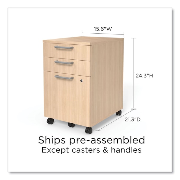 Union & Scale Essentials Three-Drawer Mobile Pedestal File, 2 Box/1 Legal/Letter-Size File Drawers, Natural - UN45695-CC