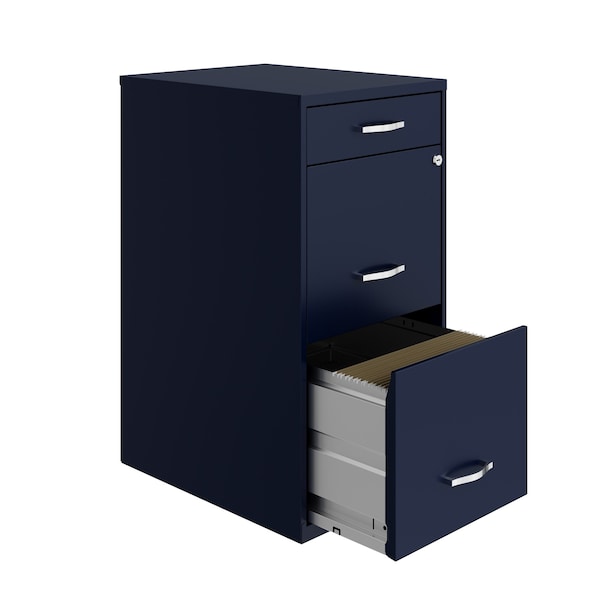 Space Solutions 14.25 in W 3 Drawer Vertical File Cabinet W/ Pencil Drawer, Navy - 24414