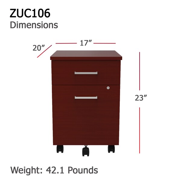 Linea Italia Metal Mobile File Cabinet, 17 inW x 20 inD x 24 inH, Cherry Laminate - ZUC106