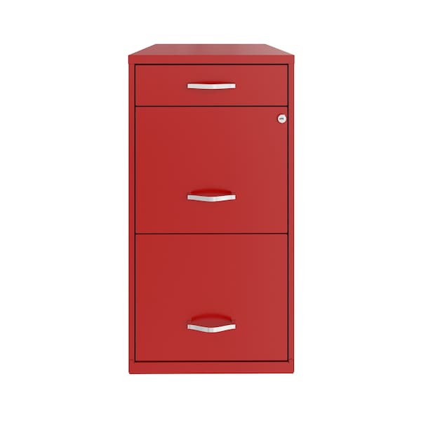 Space Solutions 14.25 in W 3 Drawer Vertical File Cabinet W/ Pencil Drawer, Lava Red - 24417