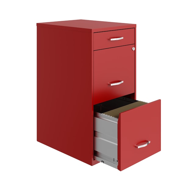 Space Solutions 14.25 in W 3 Drawer Vertical File Cabinet W/ Pencil Drawer, Lava Red - 24417