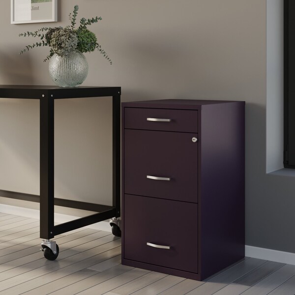 Space Solutions 14.25 in W 3 Drawer Vertical File Cabinet W/ Pencil Drawer, Midnight Purple - 25281