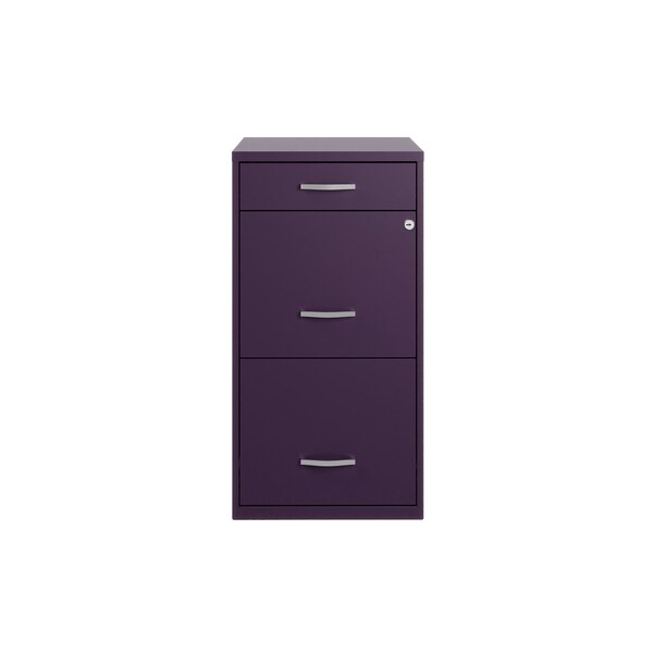 Space Solutions 14.25 in W 3 Drawer Vertical File Cabinet W/ Pencil Drawer, Midnight Purple - 25281