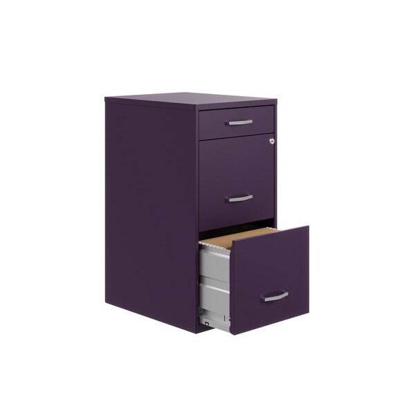 Space Solutions 14.25 in W 3 Drawer Vertical File Cabinet W/ Pencil Drawer, Midnight Purple - 25281
