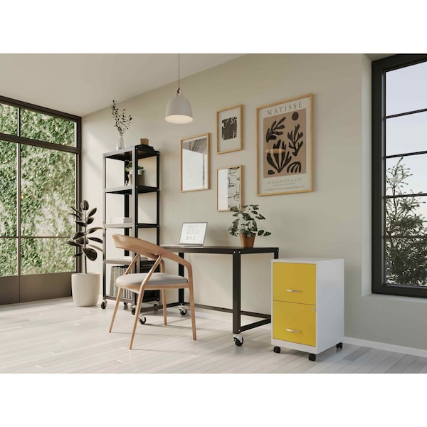 Space Solutions 14.25 in W 2 Drawer Mobile Vertical File Cabinet, Pearl White / Goldfinch - 25337
