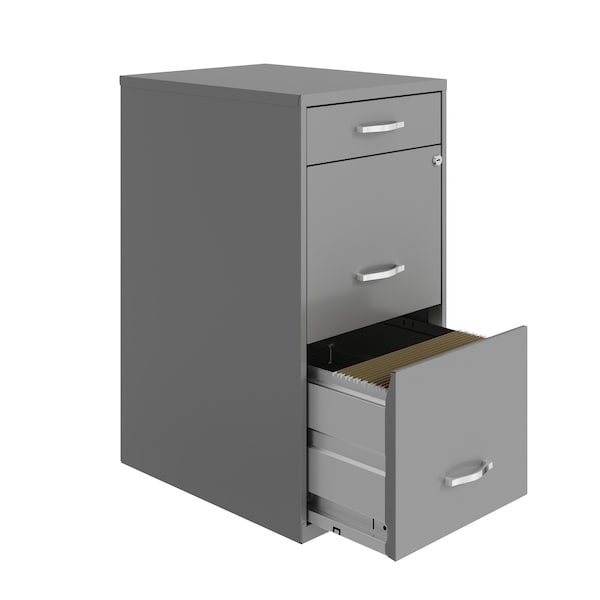 Space Solutions 14.25 in W 3 Drawer Vertical File Cabinet W/ Pencil Drawer, Arctic Silver - 24413